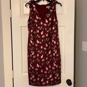 Fitted work dress/reception dress maroon floral